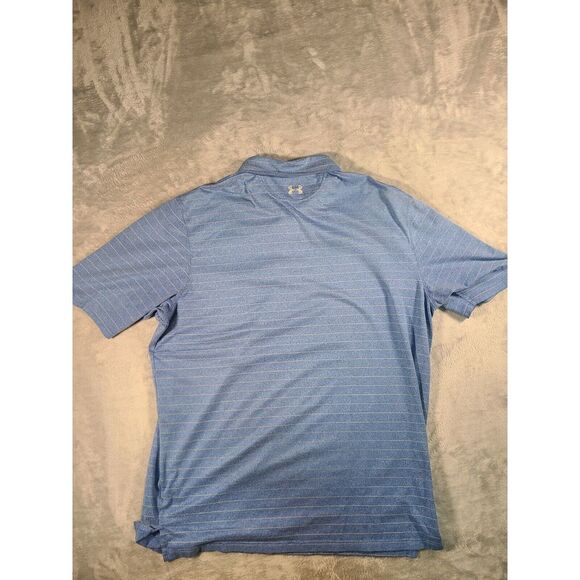 Under Armour Polo Shirt Mens XL Blue Stripe Heat Gear Loose Performance - Picture 9 of 10